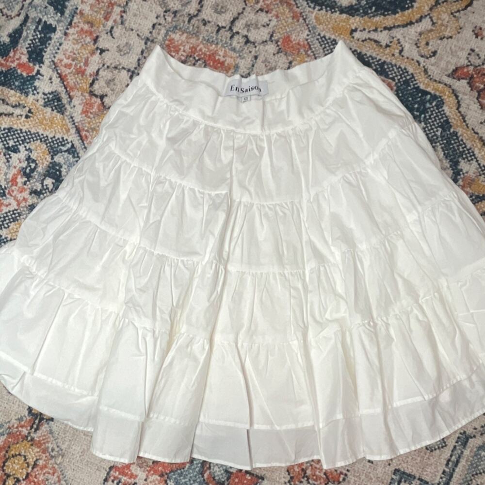 NWOT En Saison White Solid Tiered Layered Lined A-Line Short Skirt Womens XS